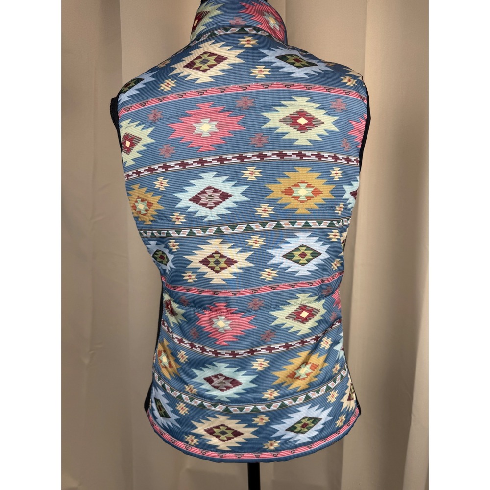 Boho Southwestern Aztec Puffer Vest Women S Westerncore Coastal Cowgirl‎ Blue - Picture 3 of 6